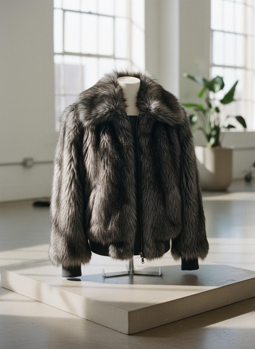 Husky Faux Fur Fabric, Gray/Black Shaggy Fur Sold by the Yard, 60 Wide