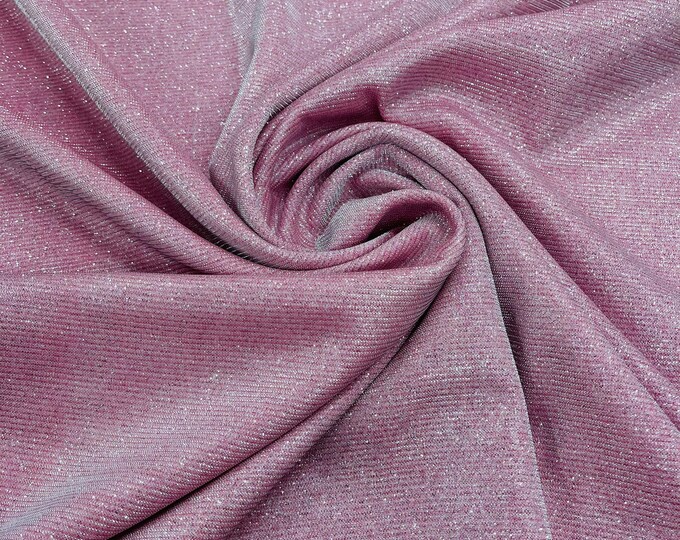 Pink Stretch glitter shimmer 58” wide-Glimmer-Sparkling Fabric-Prom-Nightgown-Sold by the yard.