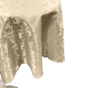 Champagne Round Tablecloth Roses Jacquard Satin Overlay for Small Coffee Table Seamless.