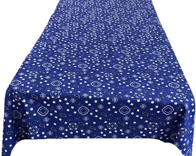 New Creations Fabric & Foam Inc, Bandanna Print Poly Cotton Tablecloth ( Royal Blue , Choose Size Below