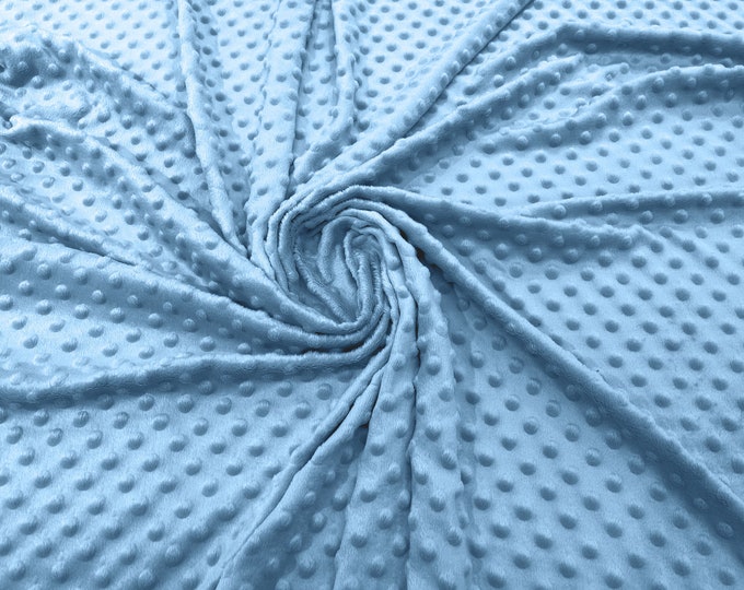 Light Blue 58" Wide 100%  Polyester Minky Dimple Dot Soft Cuddle Fabric SEW Craft Sold by The Yard.
