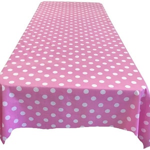 New Creations Fabric & Foam Inc, Polka Dot Poly Cotton Tablecloth ( White Dot on Pink. Choose Size Below