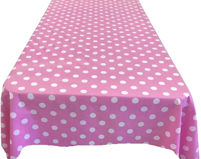 New Creations Fabric & Foam Inc, Polka Dot Poly Cotton Tablecloth ( White Dot on Pink. Choose Size Below