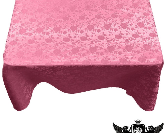 Dusty Rose Square Tablecloth Roses Jacquard Satin Overlay for Small Coffee Table Seamless.