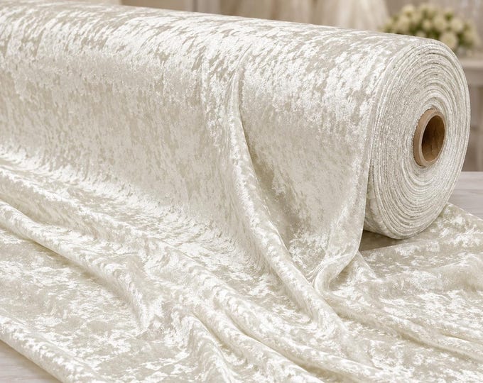 Ivory Crushed Stretch Panne Velvet Fabric 58" Wide | Soft Velour Apparel, Costumes & DIY Fabric | Sold By The Yard