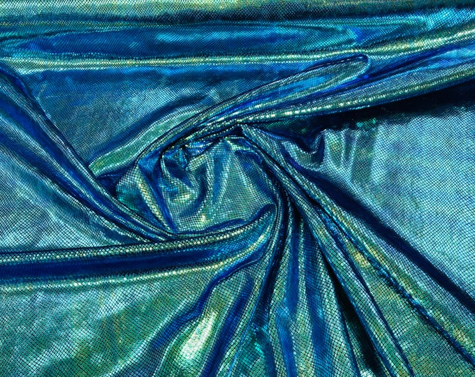 Peacock green Illusion foil Snake design on a stretch velvet fabric-Sold by the yard.