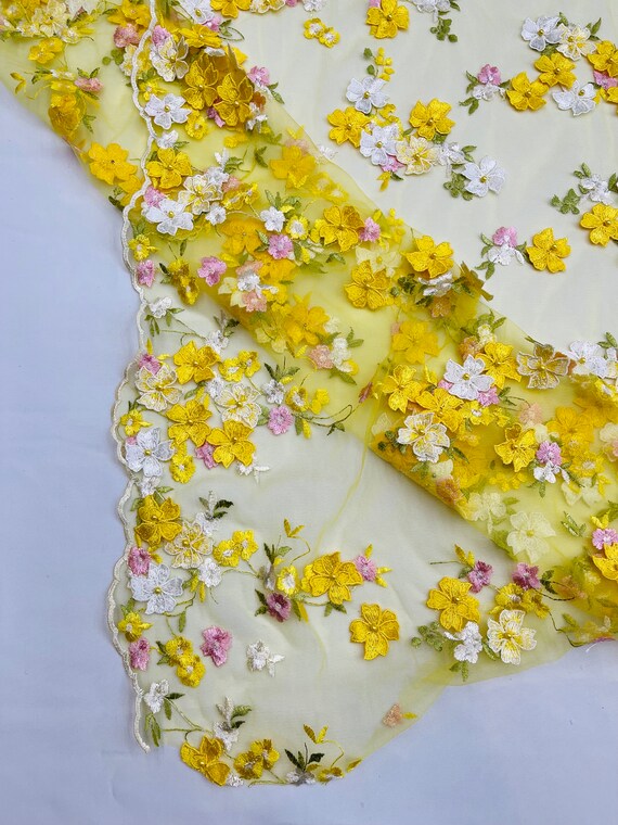 Buy Yellow Multi Color 3d Floral Daisy Design Embroider With 