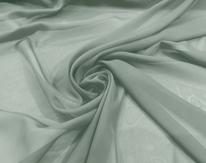 Sage Green 58/60" Wide 100% Polyester Soft Light Weight, Sheer, See Through Chiffon Fabric/ Bridal Apparel | Dresses | Costumes/ Backdrop