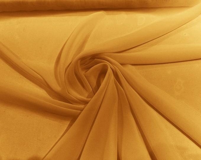 Sun Gold 5 Yards 60" Wide Sheer Fabric Chiffon Fabric by The Yard Continuous Solid Color Draping Fabric for Wedding Party Easter Backdrop
