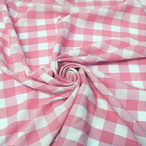 Pink & White, 60&quot; Wide 100% Polyester 1&quot; Poplin Gingham Checkered Plaid Fabric.