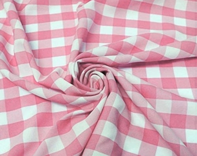 Pink & White, 60" Wide 100% Polyester 1" Poplin Gingham Checkered Plaid Fabric.