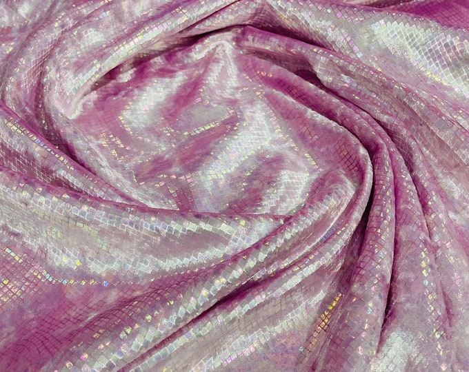 Pink Illusion foil Snake design on a stretch velvet fabric-Sold by the yard.