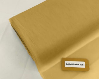 Gold - Bridal Illusion Tulle 108"Wide Polyester Premium Tulle Fabric Bolt.