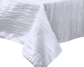 White Square Light Weight Accordion Design Crushed Taffeta Seamless Table Overlay.