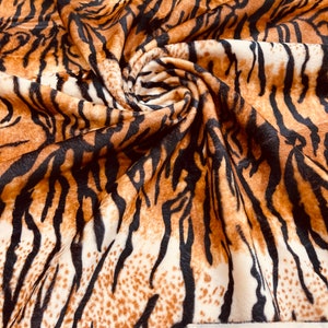 Orange/Black Sabirian Tiger animal Print Velboa Faux Fur Fabric/58&quot;/60&quot; Width/costumes/Upholstery/Children Blankets/Toys/Children Clothing.