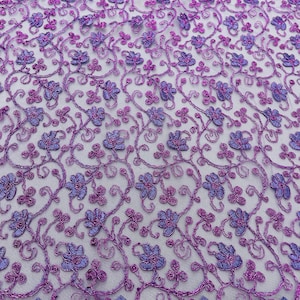 Lavender metallic lace with cord embroidery flowers on a mesh fabric -dresses-fashion-prom-nightgown-sold by yard-free shipping.