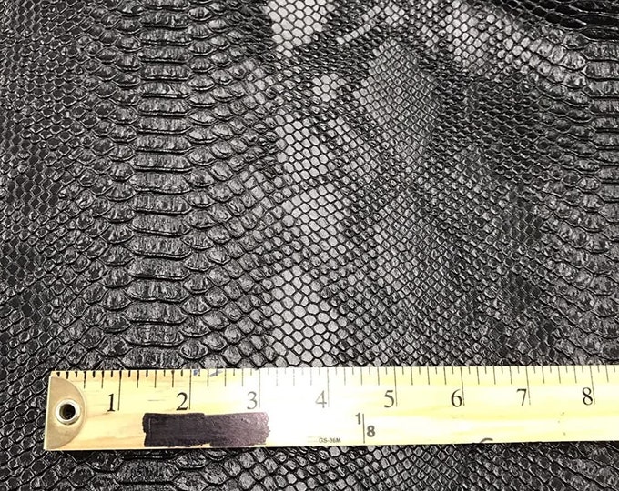 Black, 53/54" Wide Snake Fake Leather Upholstery, 3-D Viper Snake Skin Texture Faux Leather PVC Vinyl Fabric by The Yard