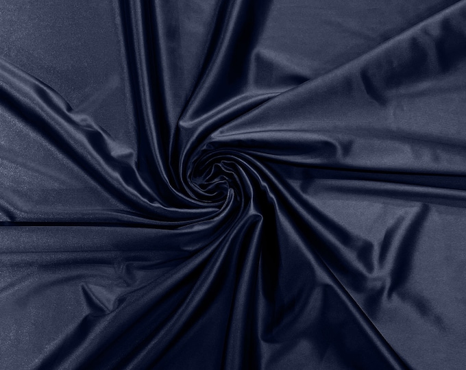 Navy Blue Heavy Shiny Satin Stretch Spandex Fabric/58 Inches Wide/Prom/Wedding/Cosplays.