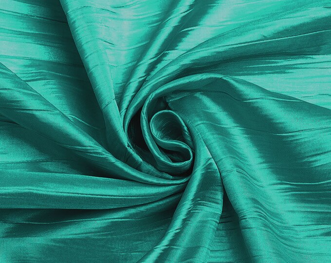 Teal Green - Crushed Taffeta Fabric - 54" Width - Creased Clothing Decorations Crafts - Sold By The Yard