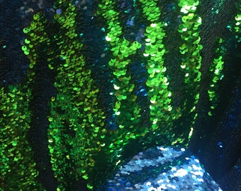 Green blue shinny mermaid fish scale 2 way stretch flip flop fabric-prom-nightgown-dresses-decorations-sold by the yard.