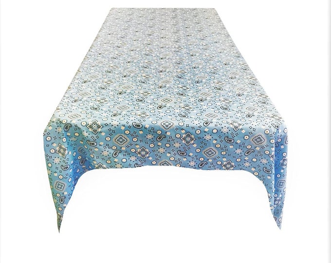 New Creations Fabric & Foam Inc, Bandanna Print Poly Cotton Tablecloth ( Light Blue , Choose Size Below