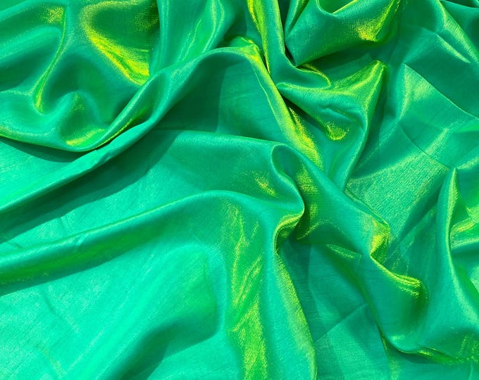 Green Blue Iridescent Liquid Dupioni Fabric 58" Wide| Costume, Prom Dressmaking, Flowing Lightweight Material