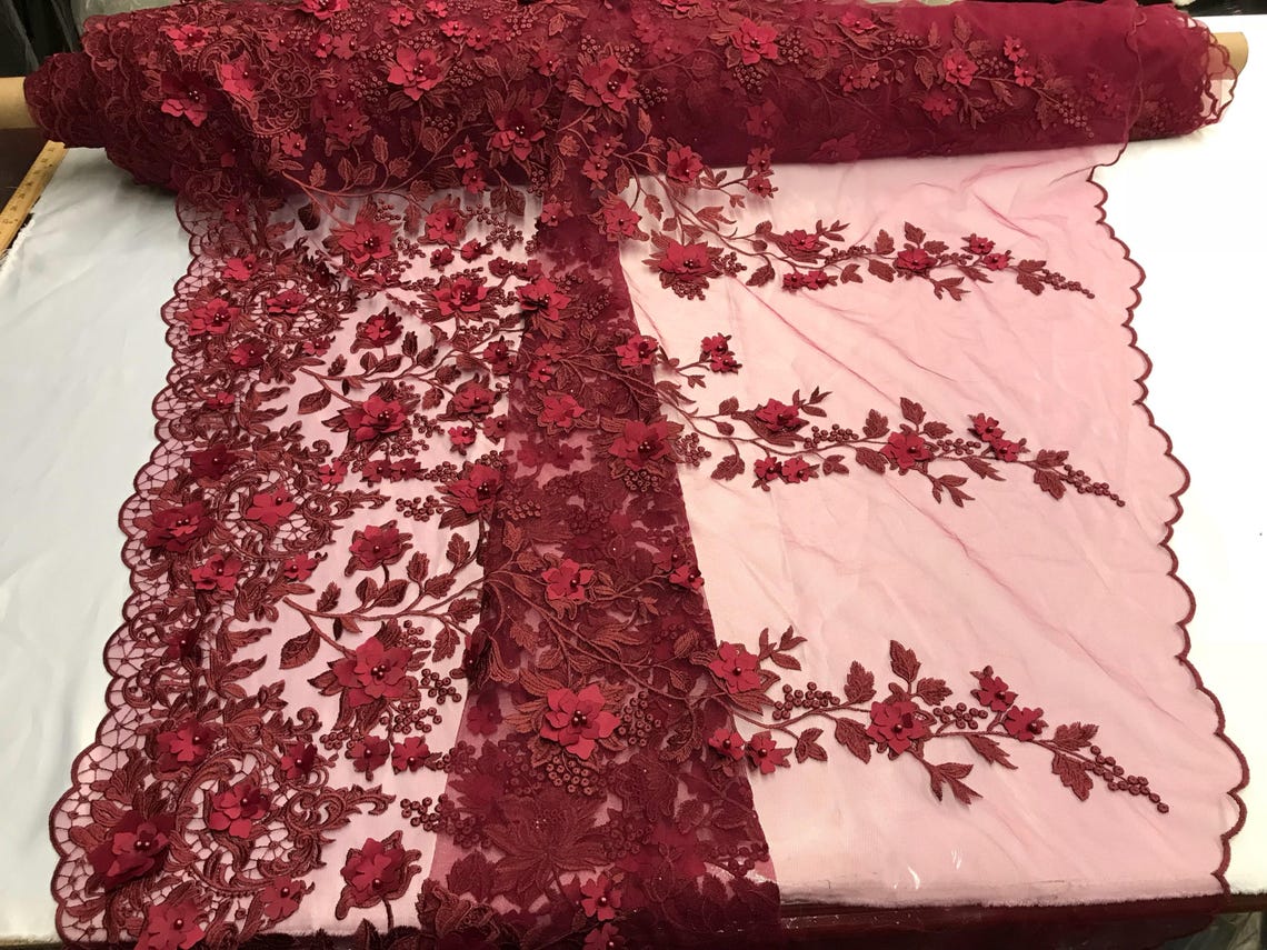 Burgundy Princess 3d Floral Design Embroider and Beaded With | Etsy