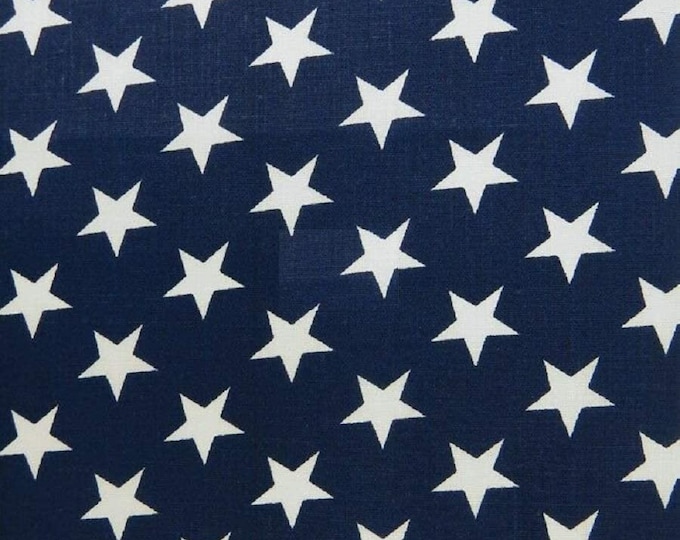 White On Navy Blue Greats American Stars Poly Cotton 58' Wide Fabric Sold by The Yard USA Patriotic Polycotton.