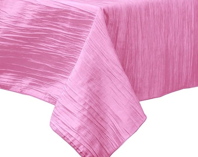 Pink Square Light Weight Accordion Design Crushed Taffeta Seamless Table Overlay