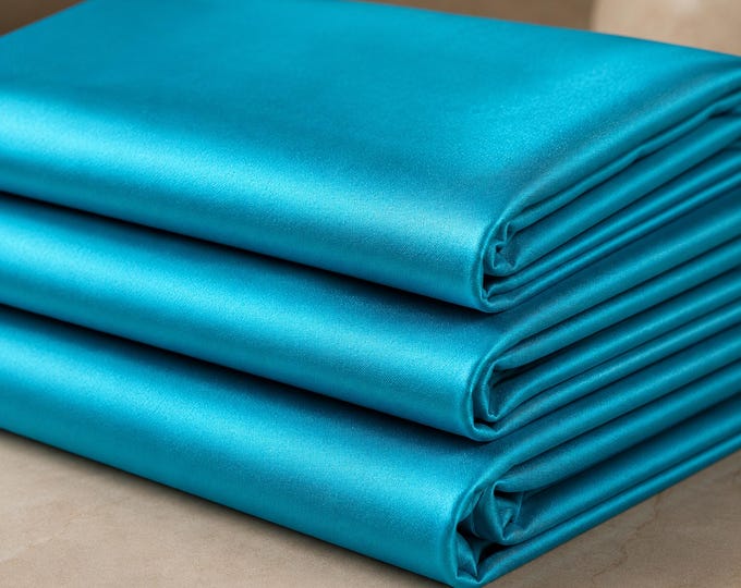 Turquoise Shiny Polyester Spandex Fabric By The Yard, Stretch Tricot Fabric For Costumes Dancewear Swimwear