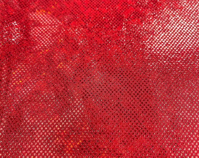 Red 58/60” Wide Shattered Glass Foil Iridescent Hologram Dancewear 4 Way Stretch Spandex Nylon Tricot Fabric by the yard.