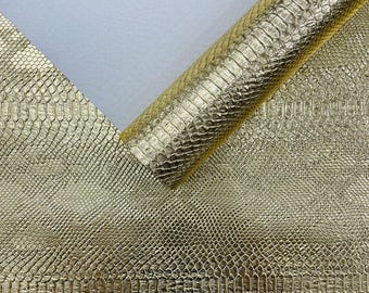 Metallic Gold Viper Snake Skin Texture Faux Leather Fabric| 54" Wide| Upholstery| Bags.