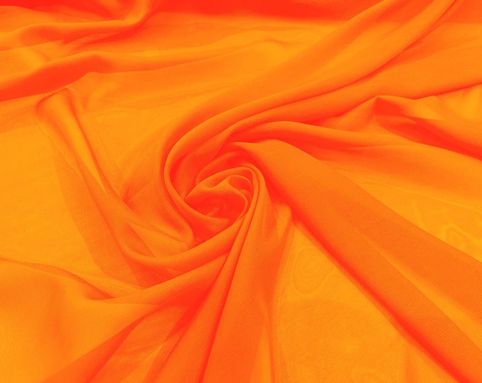 Neon Orange 58/60" Wide 100% Polyester Soft Light Weight, Sheer, See Through Chiffon Fabric/ Bridal Apparel | Dresses | Costumes/ Backdrop