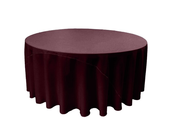 Dark Burgundy - Solid Round Polyester Poplin Tablecloth With Seamless.