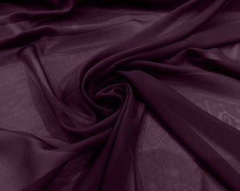 Plum 5 Yards 60" Wide Sheer Fabric Chiffon Fabric by The Yard Continuous Solid Color Draping Fabric for Wedding Party Easter Backdrop