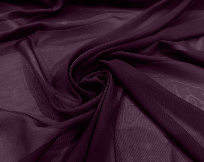 Plum 5 Yards 60" Wide Sheer Fabric Chiffon Fabric by The Yard Continuous Solid Color Draping Fabric for Wedding Party Easter Backdrop