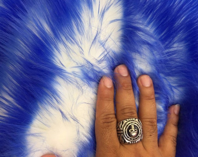 Royal blue/ ivory deluxe cotton candy design- shaggy faux fun fur-2 tone super soft faux fur- sold by the yard.