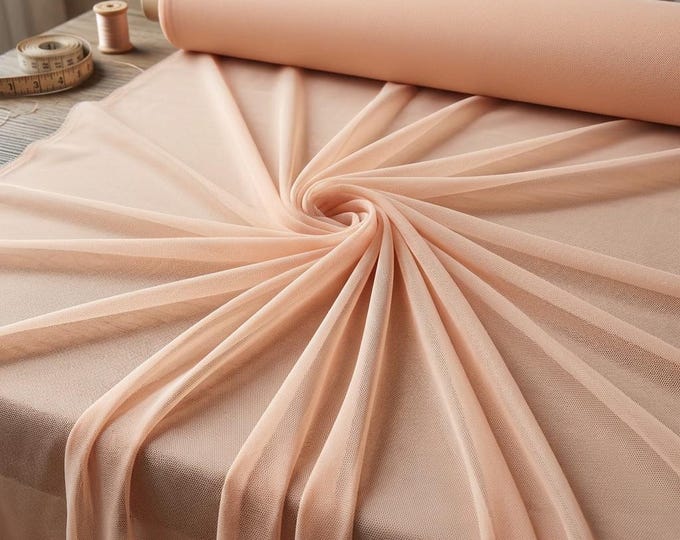 Blush Nude Power Mesh Fabric Stretch Nylon Spandex Sheer Mesh Fabric 60 Inch Wide Soft Tulle Fabric Bridal Dress Fabric by the Yard