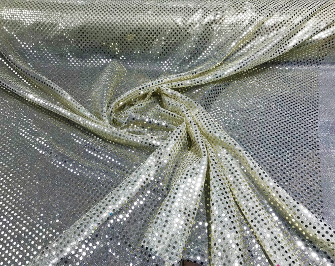 Champagne 44/45" Wide Faux Sequin Light weight Knit Fabric Shiny Dot Confetti for Sewing Costumes Apparel Crafts Sold by The Yard.