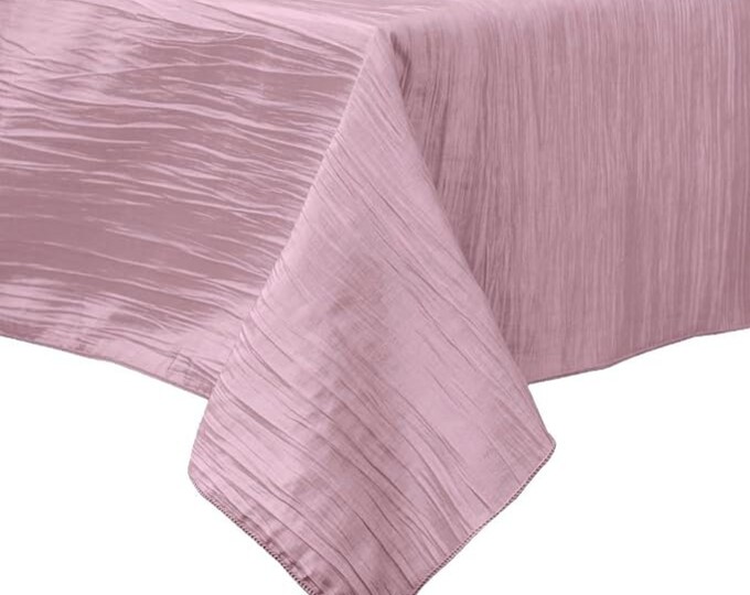Blush Pink Rectangular Light Weight Accordion Design Crushed Taffeta Seamless Table Overlay