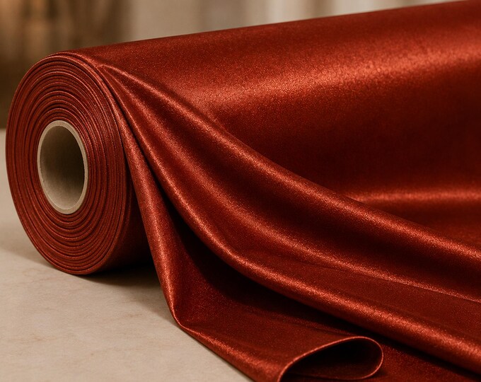 Rust Heavy Shiny Satin Stretch Spandex Fabric 58" Wide, Satin Prom Dress Fabric, Wedding Gown Apparel Fabric By The Yard