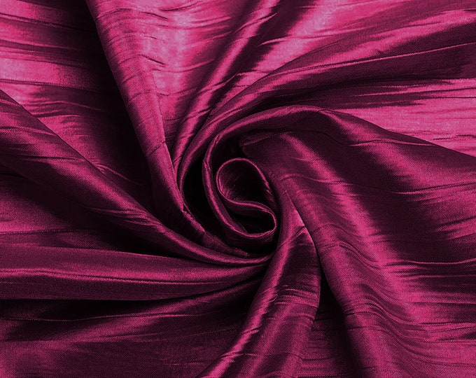 Magenta - Crushed Taffeta Fabric - 54" Width - Creased Clothing Decorations Crafts - Sold By The Yard