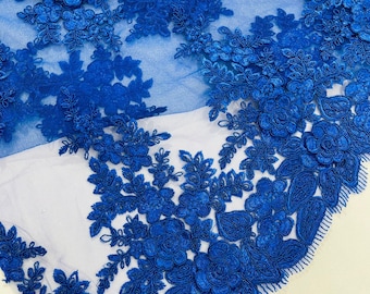 Royal Blue corded lace 3d floral embroider sold by the yard.