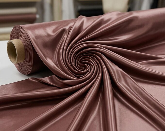 Rose Heavy Shiny Satin Stretch Spandex Fabric 58" Wide, Satin Prom Dress Fabric, Wedding Gown Apparel Fabric By The Yard