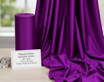 Tela de nailon y elastano color magenta, de 147 cm de ancho con elasticidad en cuatro direcciones para trajes de baño y disfraces.