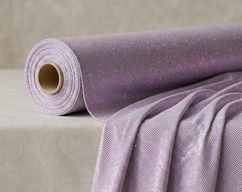 Lilac White Shattered Glass Holographic Spandex Fabric By The Yard, 4 Way Stretch Nylon Lycra Tricot For Swimwear Costumes