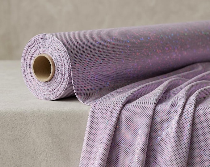 Lilac White Shattered Glass Holographic Spandex Fabric By The Yard, 4 Way Stretch Nylon Lycra Tricot For Swimwear Costumes