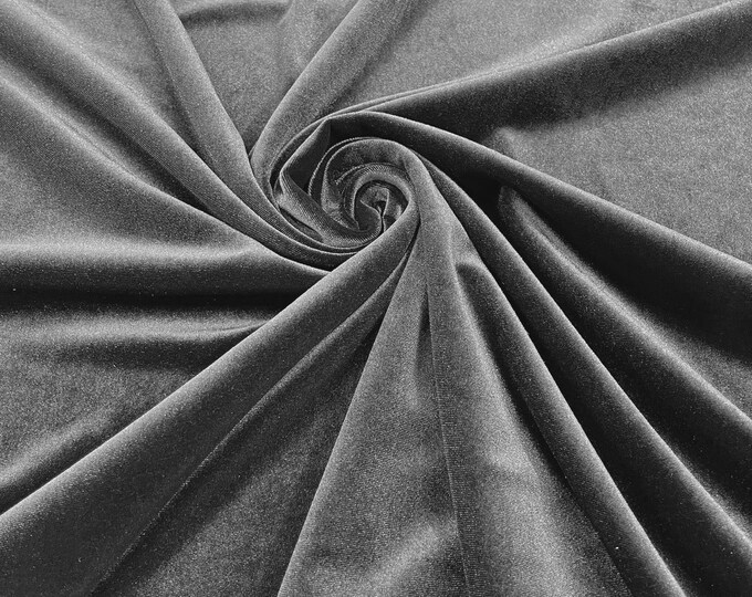 Gray 60" Wide 90% Polyester 10 percent Spandex Stretch Velvet Fabric for Sewing Apparel Costumes Craft, Sold By The Yard.