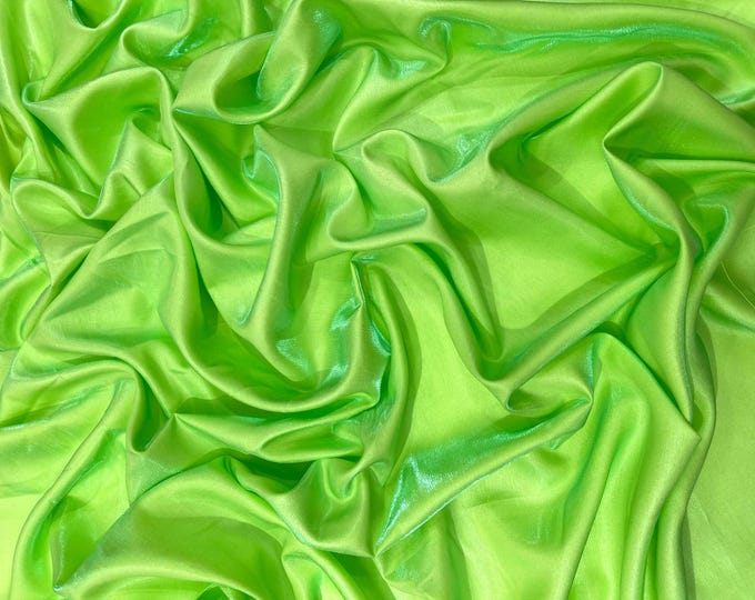 Green Yellow Iridescent Liquid Dupioni Fabric 58" Wide| Costume, Prom Dressmaking, Flowing Lightweight Material