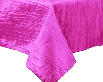 Hot Pink Square Light Weight Accordion Design Crushed Taffeta Seamless Table Overlay